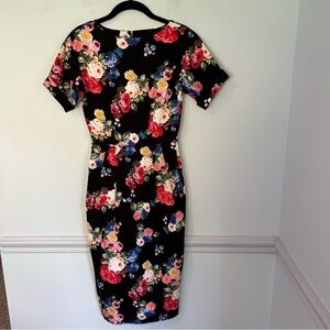 ASOS Black & Floral Print Sheath Mini Pencil Dress Size 2